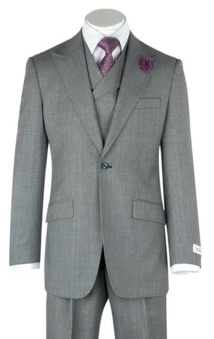 Classic Fit - Pleated Pants - Double Breasted Suits Vest - Peak Lapel 1920s Look Men's Double Breasted Slanted Vest Gray