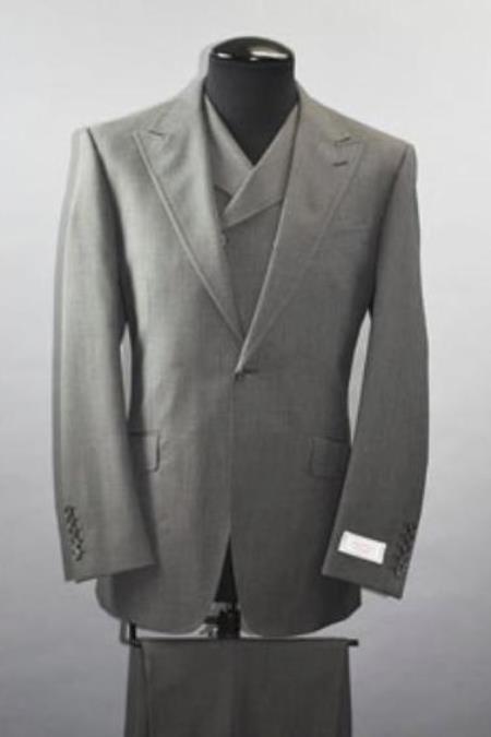 Classic Fit - Pleated Pants - Double Breasted Suits Vest - Peak Lapel 1920s Look - Men's Wide Leg Double Breasted Slanted Vest Grey