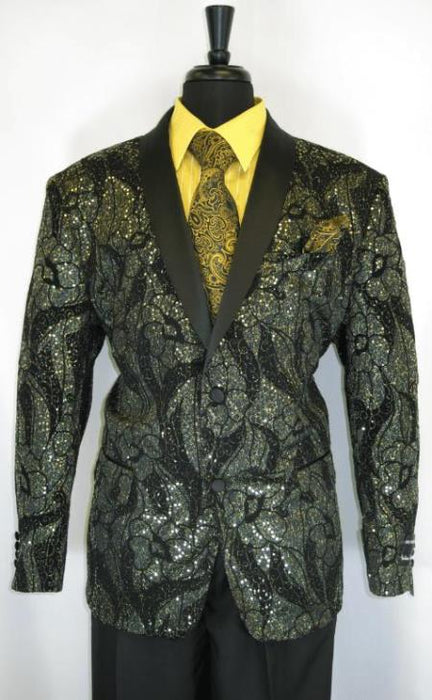 Men's Gold Suit - Perfect for Prom - Church Business Black - Gold