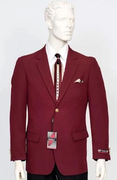 Poplin Fabric Pacelli Solid 2 Button Burgundy Blazer BLAIR-70006