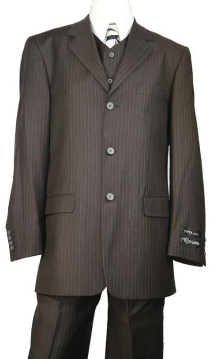 Men's Dark Chocolate Stripe 3 Button Suit