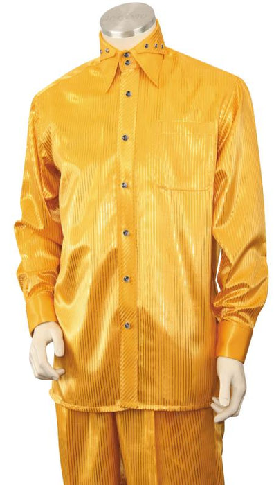 Men's Gold Button Fastening Walking Silk Leisure Suit