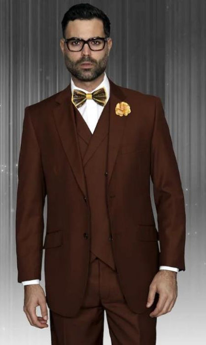 Classic Fit Suit Mens Copper 150s' + Double Breasted Vest Suit