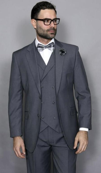 Classic Fit Suit Mens Charcoal Double Breasted Suit