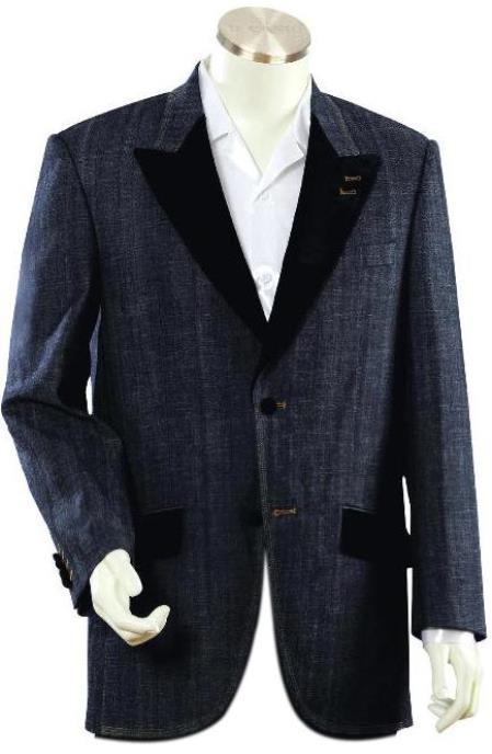 Men's black peaked lapel Denim blazer