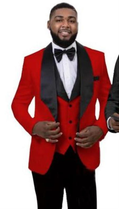 Men's 1 Button Front Red Tuxedo Jacket Vest Set