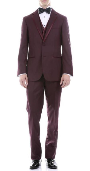 Men's Burgundy Slim Fit 3pc Tuxedo