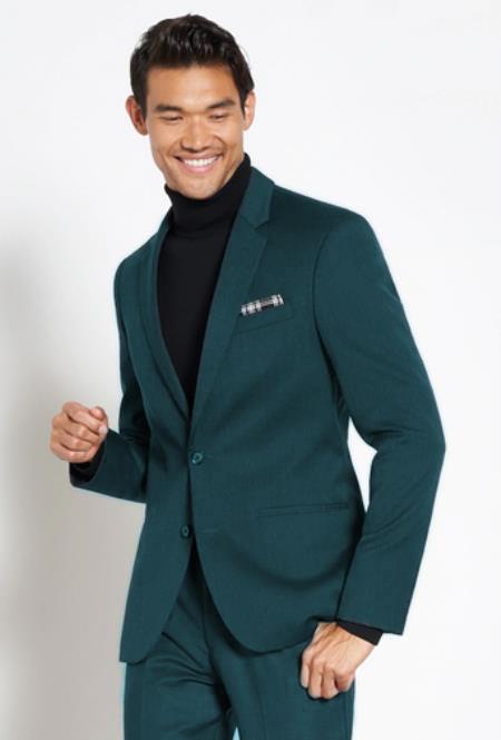 Turtleneck Suit + Free Turtleneck Sweater Package Teal Blue Mens Suit