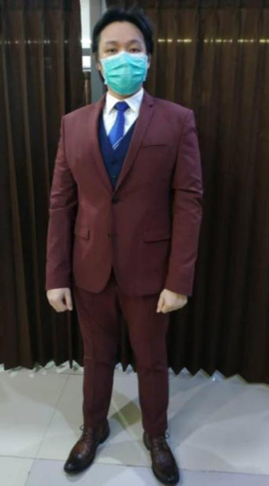 Men's Burgundy Suit + Blue Vest