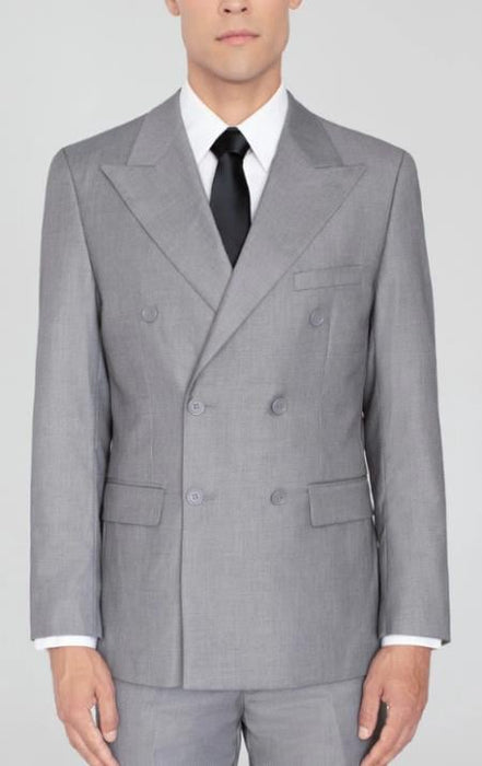 Men's Light Grey Double Breasted Suit Wide Label Suit