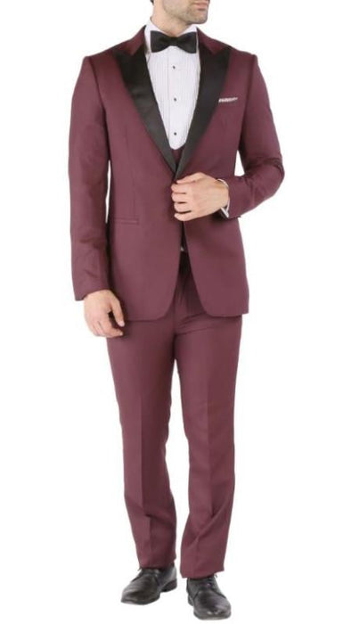 Prom Tuxedo - Wedding Tuxedo "Luna" Burgundy 3-Piece Slim Fit Peak Lapel Tuxedo