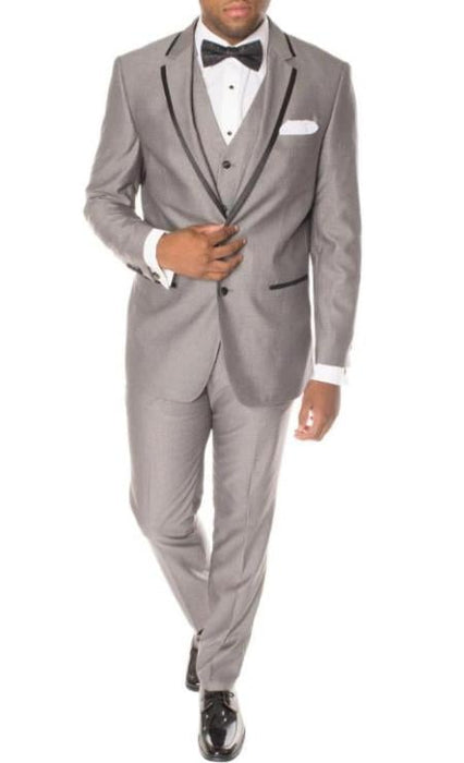 Prom Tuxedo - Wedding Tuxedo "Celio" Grey and Black 3-Piece Slim Fit Notch Lapel Tuxedo