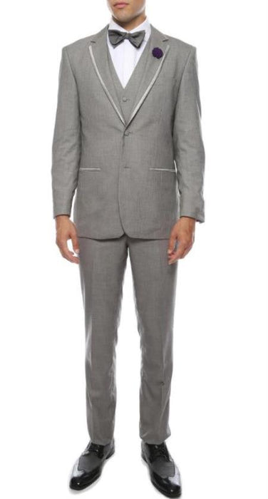 Prom Tuxedo - Wedding Tuxedo "Celio" Grey 3-Piece Slim Fit Notch Lapel Tuxedo