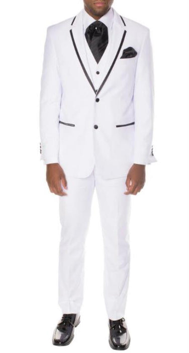 Prom Tuxedo - Wedding Tuxedo "Celio" White and Black 3-Piece Slim Fit Notch Lapel Tuxedo