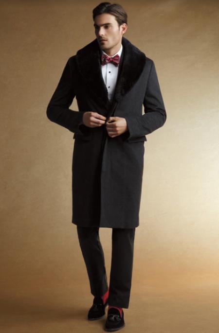 Fur Collars Men's Overcoat - Men's Peacoat Black