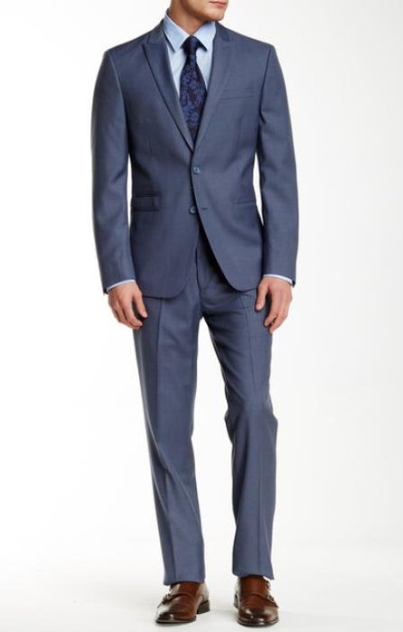 Men's Blue Sharkskin Two Button Notch Lapel Modern Fit Suits