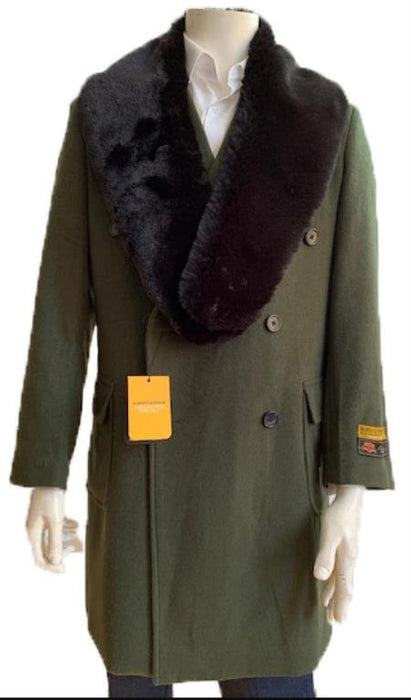 Olive Green Peacoat Double Breasted Three Quarter Overcoat And Cashmere Peacoat - Topcoat By Alberto Nardoni