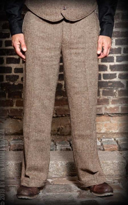 Men's Herringbone Pants - Tweed Flat Pants