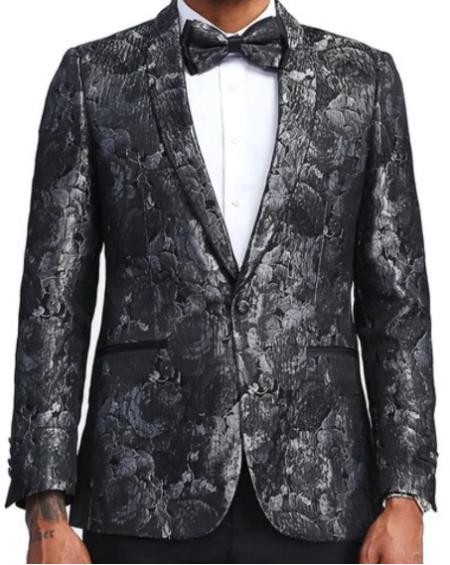 Mens Black and Silver Floral Blazer