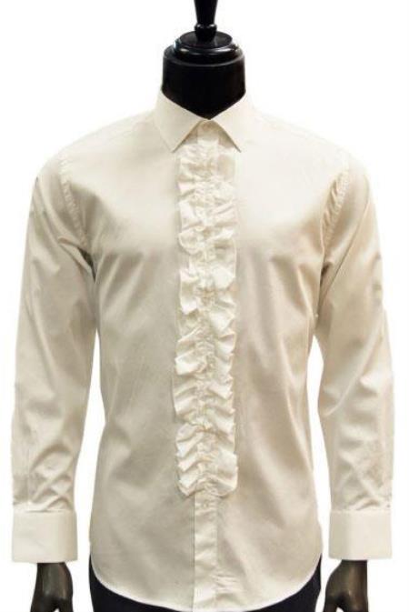 Mens Classic Ruffle Tuxedo Shirt in Ivory