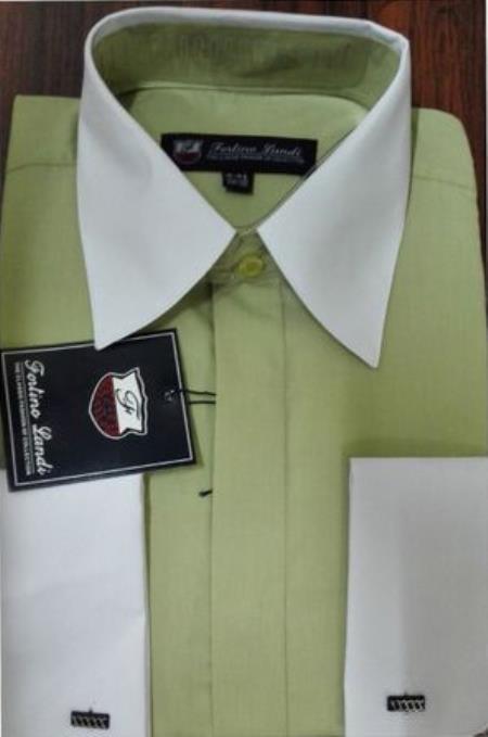 Mens Riley Collar Two Tone Dress Shirt Green White