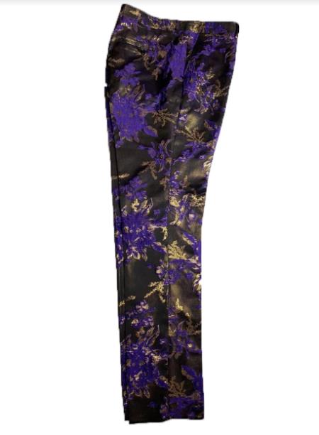 Fancy Pasiely Patterned Flat Front Pants Two Toned Floral Dress Slack