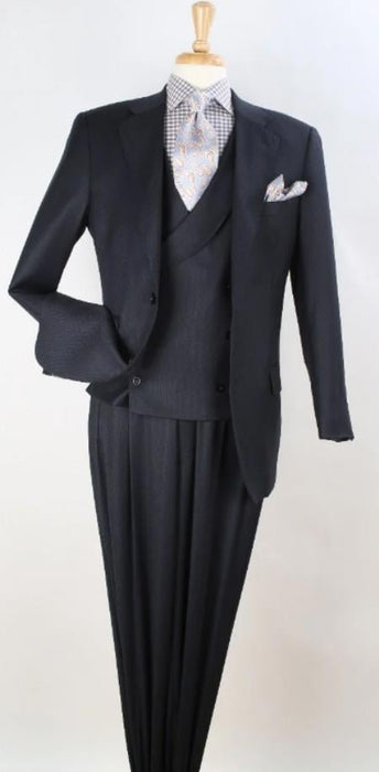 Mens Suit - Classic Fit Suit - Pleated Pants - Suit With Double Breasted Vest