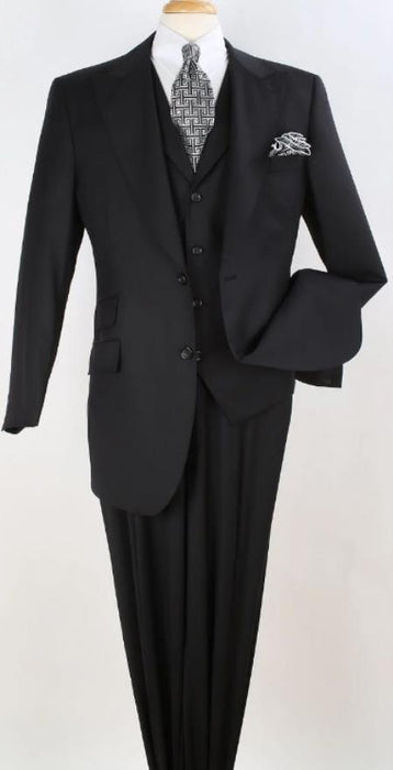 Mens Suit -- Classic Fit Suit - Pleated Pants - Peak Lapel Vested 3 Piece Suit