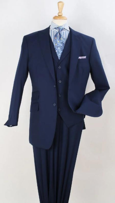 Mens Suit - Classic Fit Suit - Pleated Pants - Peak Lapel Vested 3 Piece Suit