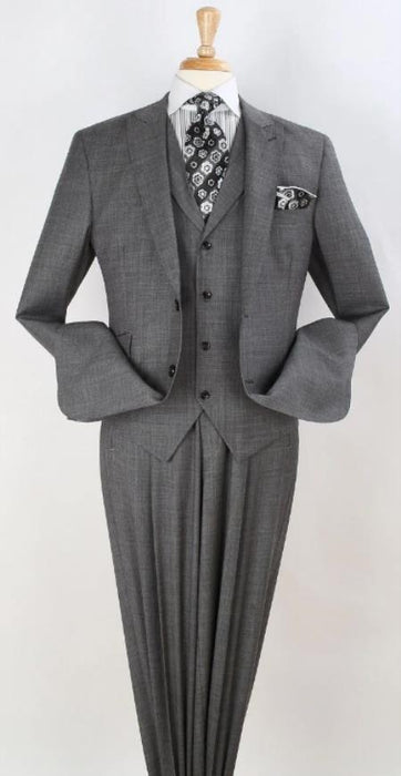 Mens Suit - Classic Fit Suit - Pleated Pants - Peak Lapel Vested 3 Piece Suit