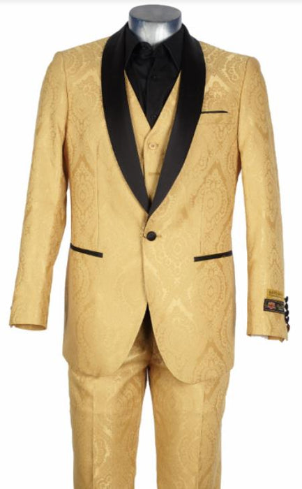 Gold Suit - Gold Tuxedo - Vest + Jacket + Pants By Alberto Nardoni