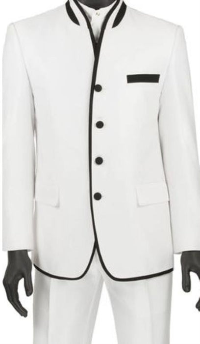 Mens Slim Fit Mens White Mandarin Collar