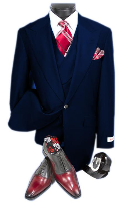 Mens Urban Royal Blue Suit - Double Breasted Vest Pleated Pants