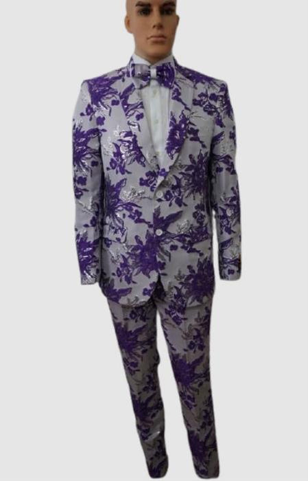 Prom Suits - Wedding Suit - Paisley Suit - Floral Suit + Matching Bowtie