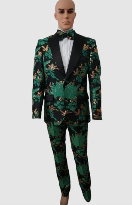 Prom Suits - Wedding Suit - Paisley Suit - Floral Suit + Matching Bowtie