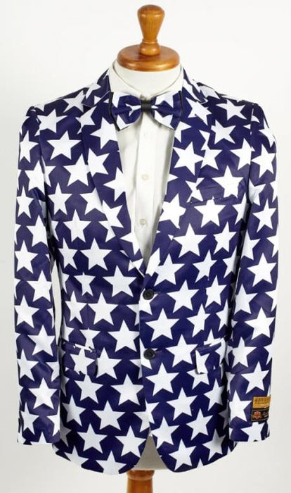 Mens 2 Button Notch Lapel Blue and White Blazer