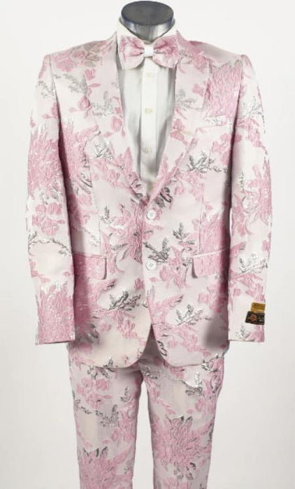 Mens Pink 2 Button Floral Paisley Prom and Wedding Tuxedo