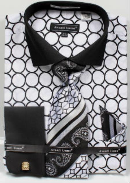 Mens Black and White Dress Shirt