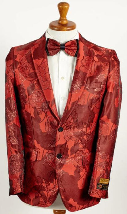 Mens Red 2 Button Floral Paisley Prom and Wedding Blazer