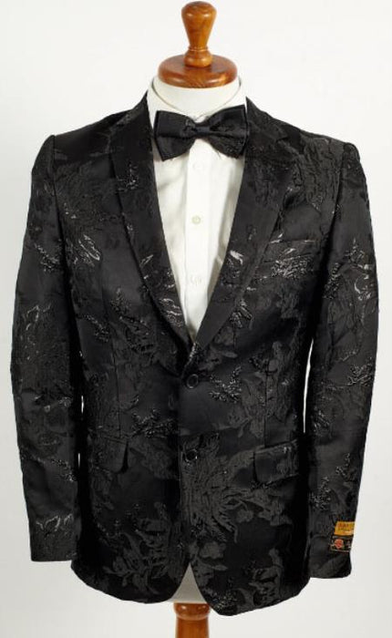 Mens Black 2 Button Floral Paisley Prom and Wedding Blazer