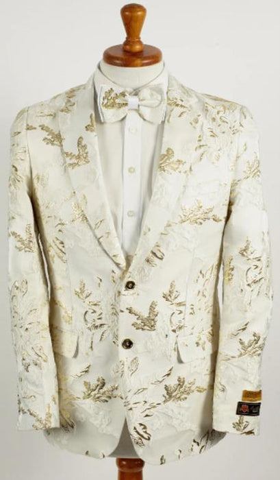 Mens Tan 2 Button Foil Floral Paisley Prom and Wedding Blazer