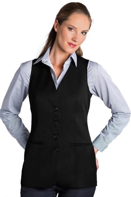 Four Button Solid Pattern Black Women Vest Sleeveless Blazer - Womens Black Tuxedo