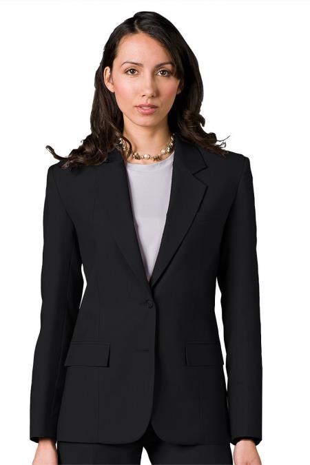 Two Button Solid Pattern Women Blazer In Black - Womens Black Tuxedo