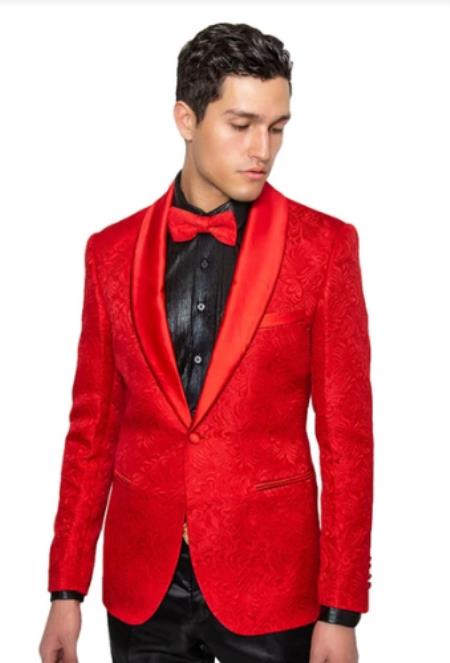 Red Paisley Blazer - Red Paisley Tuxedo + Matching Bowtie