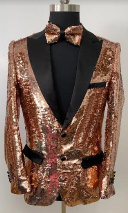 Rose Gold Sequin Blazer - Rose Gold Tuxedo With Matching Bowtie