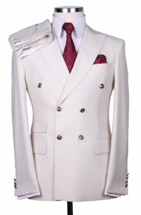 Slim Fitted Cut Mens Double Breasted Blazer - Off-white Double Breasted Sport Coat