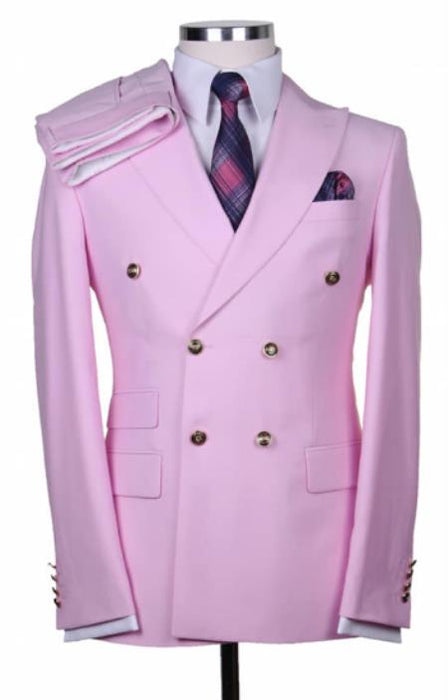 Slim Fitted Cut Mens Double Breasted Blazer - Light Pink Double Breasted Sport Coat