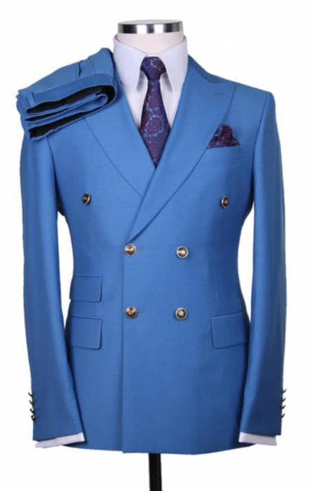 Slim Fitted Cut Mens Double Breasted Blazer - Blue Double Breasted Sport Coat