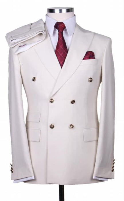 Slim Fitted Cut Mens Double Breasted Suit - Fabric - Flat Front Pants