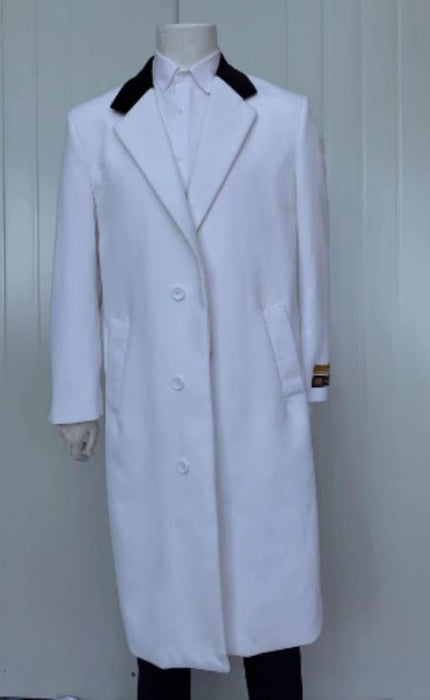 Mens Full Length and Cashmere Overcoat - Winter Topcoats - White Coat